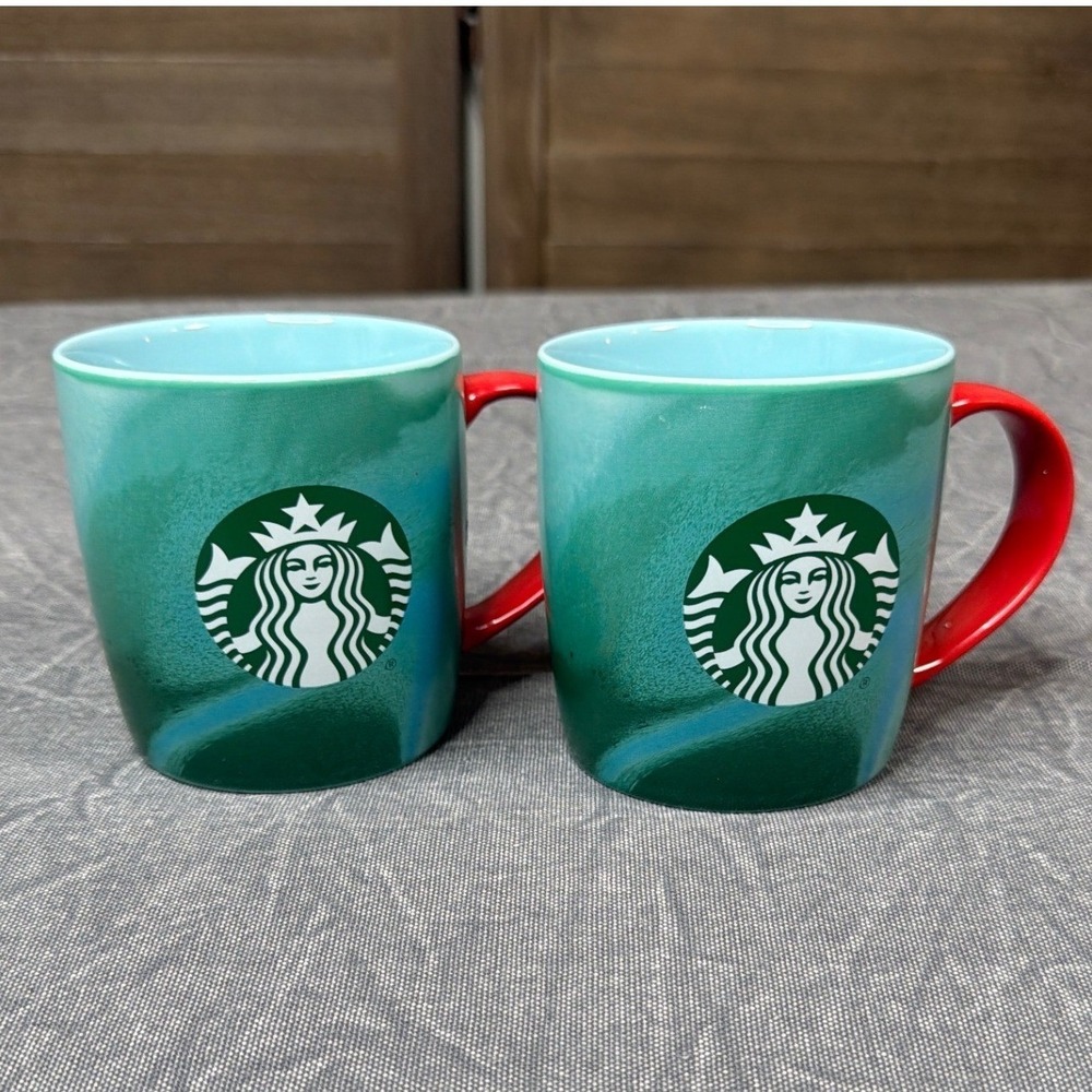 Starbucks Mug Set 11oz 2024 Marble Swirl Green Blue Red Siren Logo Ceramic